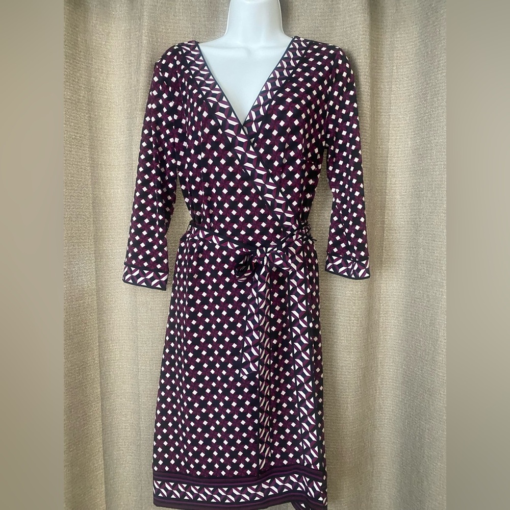 White House Black Market Purple and Black Patterned Dress